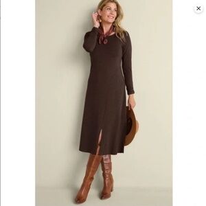 Soft Surroundings Annette Dress 3X Chocolate Brown Midi Stretch Long Sleeve Boho